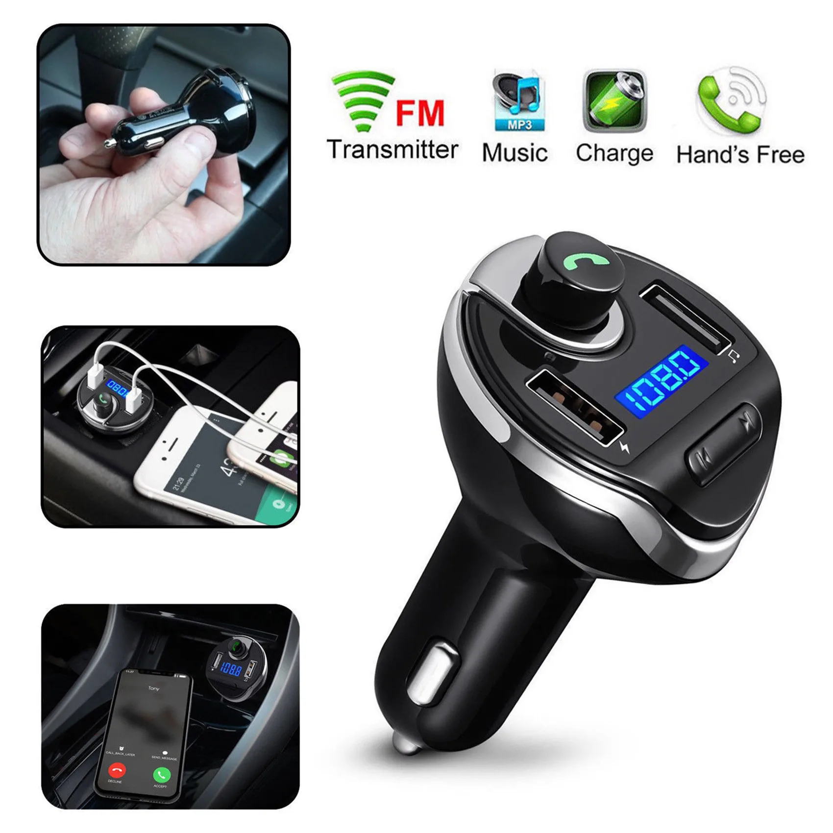 Bluetooth fm-передатчик для автомобиля Hands free In-Car fm-радио адаптер автомобильный комплект с USB зарядным устройством Определение напряжения для телефонов