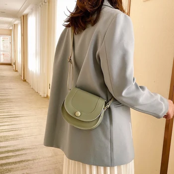 

Retro PU Leather Handbag Women Small Saddle Handbag New Mini Simple Solid Fashion Simple Shoulder Messenger Bag Ladies