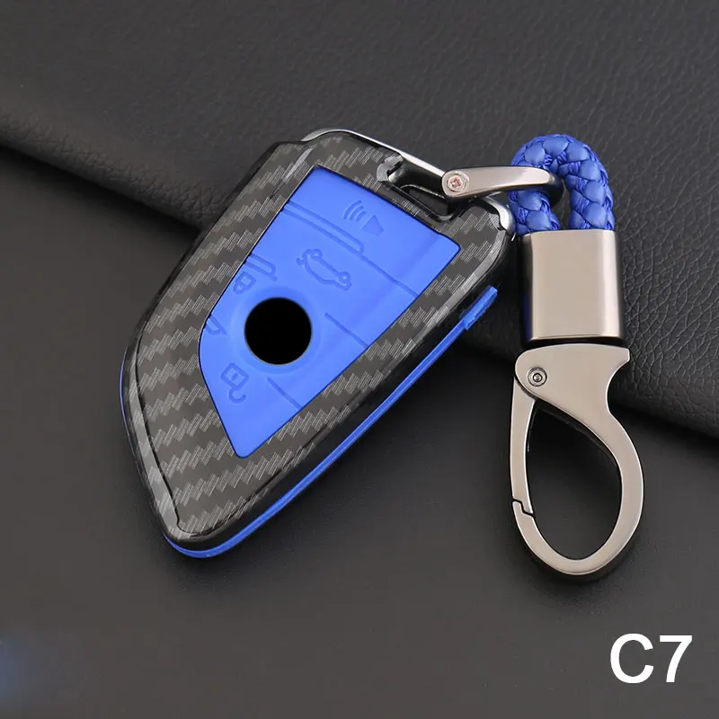 Углеродное волокно ключа автомобиля обложка чехол для bmw g30 f20 f31 f11 x5 f15 f07 f15 x6 f16 серии 1 f10 аксессуары f34 f48 ключ чехол для bmw - Название цвета: C Carbon Blue