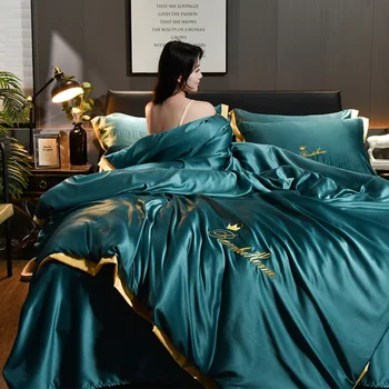 

4PCS New Washed Four-piece Quilt Cover Bed Sheet Pillowcase Set Bedding Bedroom Home Humanistic Style Comfortable