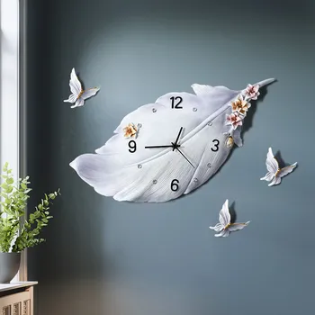 

EUROPEAN CREATIVE LUXURY RESIN FEATHER WALL CLOCK WALL HANGING HOME LIVINGROOM WALL MURAL DECORATION HOTEL WALL STICKER CRAFTS