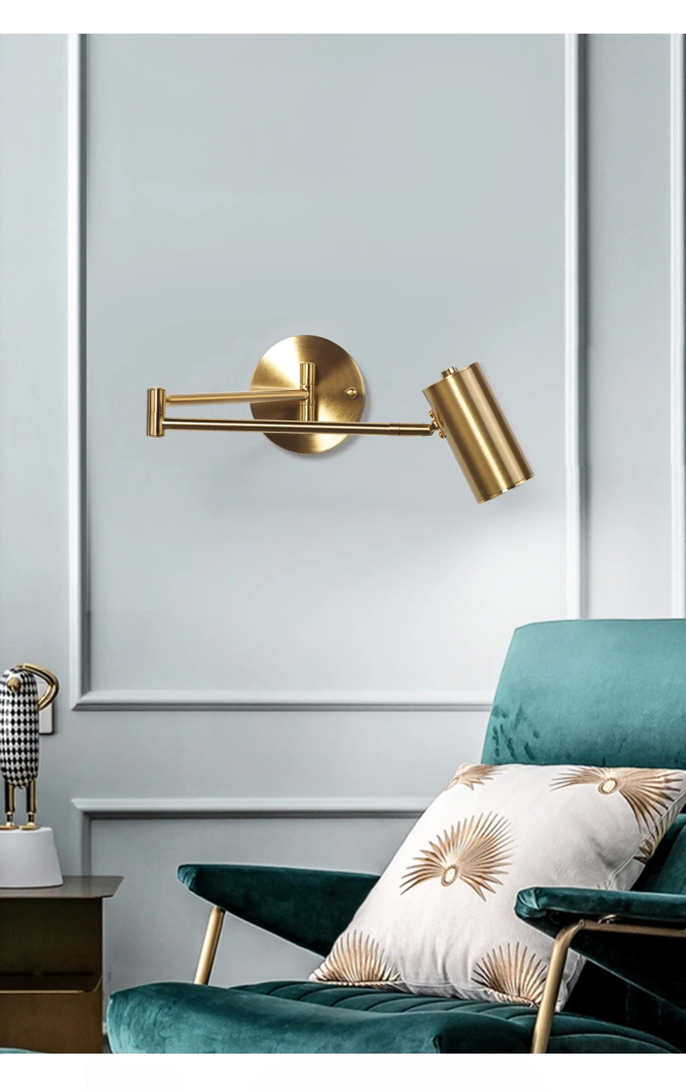 LUCKYLED Led Wall Light Fixture Nordic Adjustable Swing Long Arm Golden Wall Lamp Bedroom Bedside Sconce ( Free Bulb as Gift)