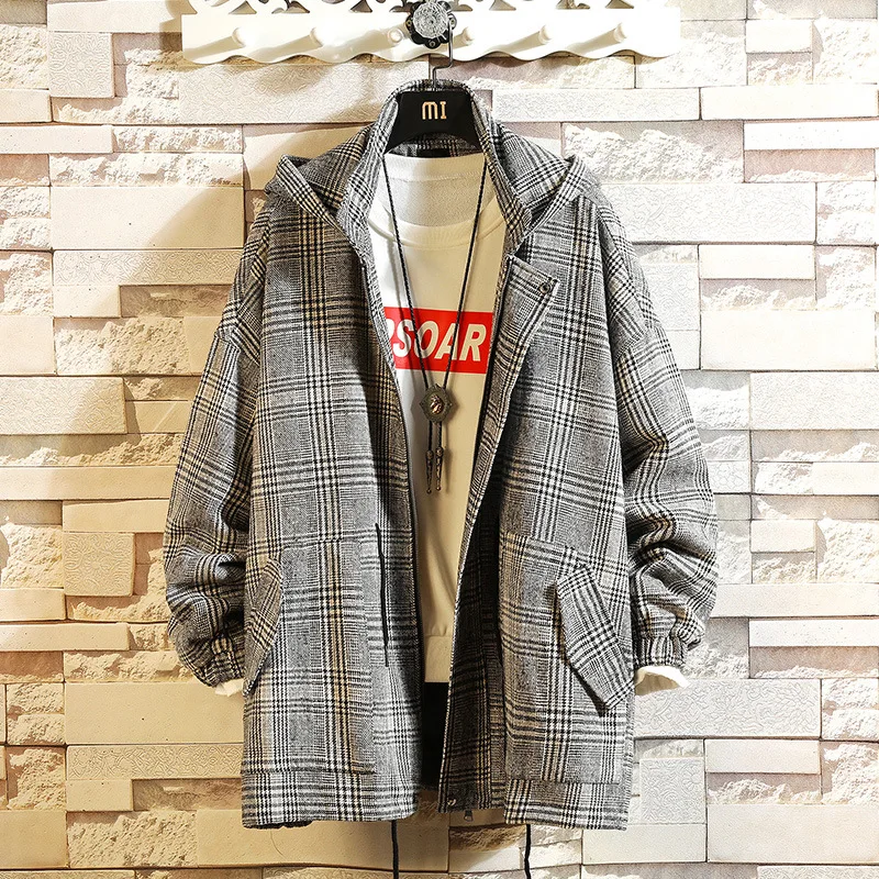 

Japanese-style Jacket Large Size Origional Casual Loose Autumn Fashion Plaid Printed Turn-down Collar Coat Men'S Wear J328