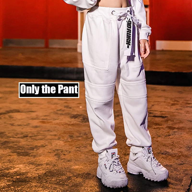 Хип-хоп танцевальный костюм г. Модная белая уличная одежда для девочек три комплекта, Джаз Одежда для сцены детская одежда в стиле хип-хоп VDB958 - Цвет: White Pant