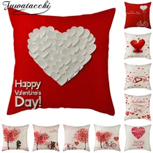 Fuwatacchi Подушка с красным сердцем, чехол для влюбленных пар, льняные Чехлы для подушек для домашнего дивана, декоративные наволочки, подарок на день Святого Валентина