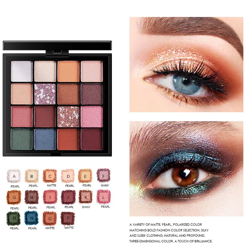 Лучшие 16 цветов Тени для век Палитра Сияющие матовые хайлайтеры длинные тени