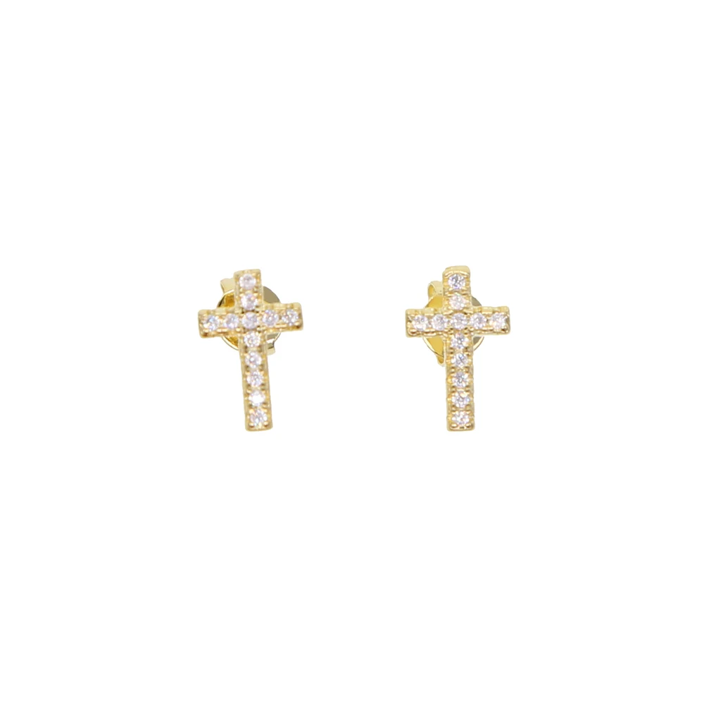 

Yellow Gold color Girls Earrings Pave CZ Gold Cross Earrings for Women