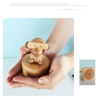 

Mini music box cute pet animal children's holiday gift beech wood crafts wooden music box ornaments