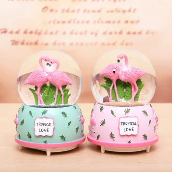 

Cute Flamingo Musical Box Automatic Rotation with Snowflake Snow Globe Large Crystal Ball Lovely Snow Ball Gift for Girlfriend
