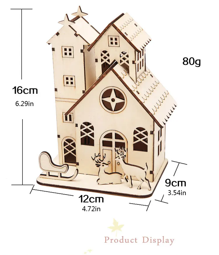 DIY деревянный Лось Рождественский город Снежный дом светильник украшение noel деревенский ночной Светильник дерево светится в темноте подарок для детей - Цвет: Small Tower