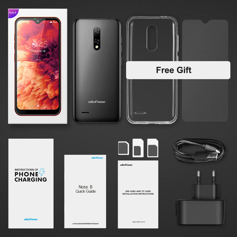 Чехол накладка Ulefone Note 8 смартфон Android 10 в виде капли воды Экран 4 ядра 2 ГБ + 16 Гб 5