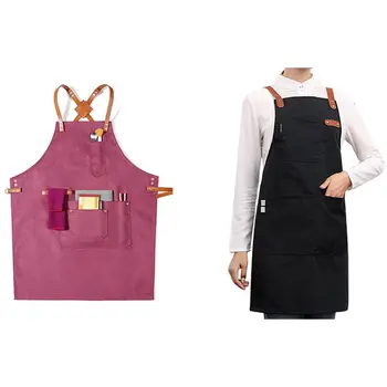

2 Pcs Hairdressing Cooking Apron for Women Men Chef Waiter Cafe Shop Hairdresser Tools Apron Red & Black