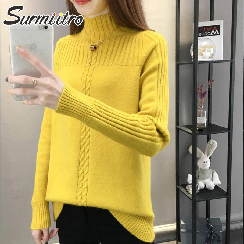 Surmiitro Knitted Turtleneck Women Autumn Winter Ladies Korean Sweater Female Long Sleeve Jumper Blue White Red Pullover