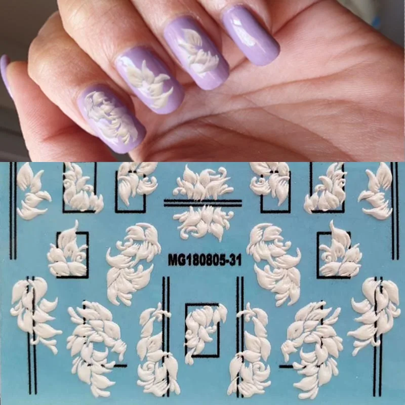 1 шт. 3D гравировальная наклейка для ногтей с морским блеском акриловая наклейка для ногтей тисненая цветочная вода украшение для ногтей