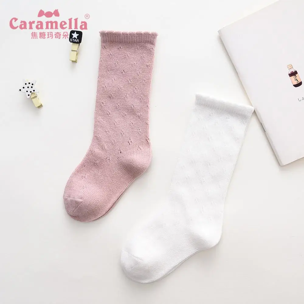 Caramella/сетчатые чулки для маленьких девочек хлопковые летние и весенние гольфы для маленьких девочек, дышащие удобные детские чулочно-носочные изделия