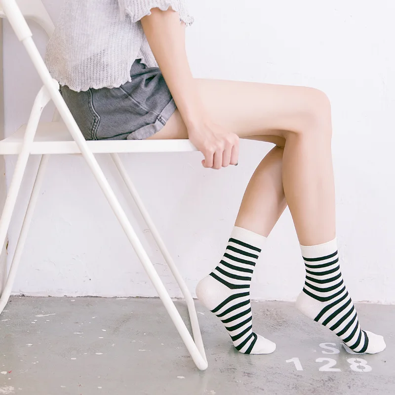 Г. Calcetines Mujer, 5 шт. со скидкой, осенние и зимние японские хлопковые носки в полоску Тонкие горизонтальные повседневные модные носки для девочек