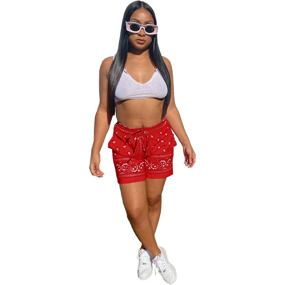 Paisley Woman Shorts Bandanna Summer 2021 Street Hipster Cashew Print Hip-hop Style Straight Knitting Pattern Casual Drawstring jean shorts Shorts