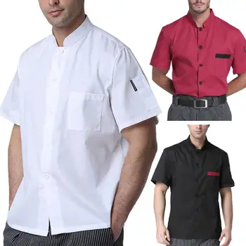 

Unisex Hotel Kitchen Uniform Short Sleeve Single-Breasted Chef Working Jacket Men Women Casual Summer Restaurant Worker Uniform