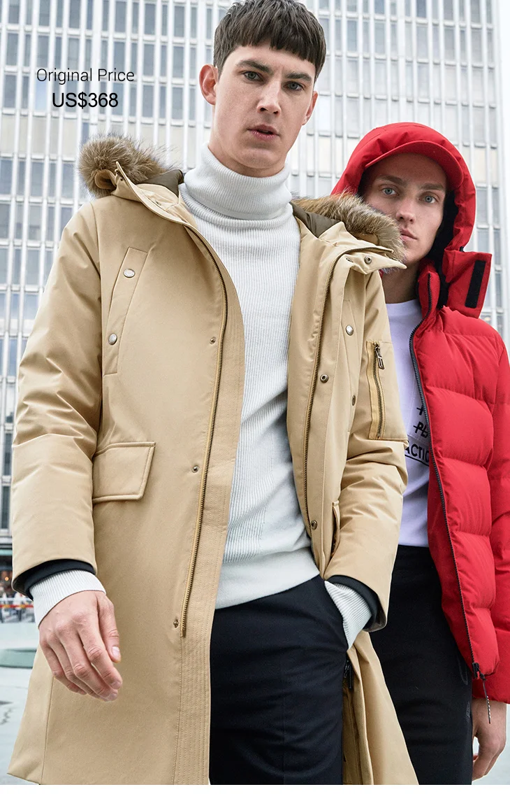 JackJones мужской средней длины водонепроницаемый с капюшоном шерстяной воротник пуховик | 219312509