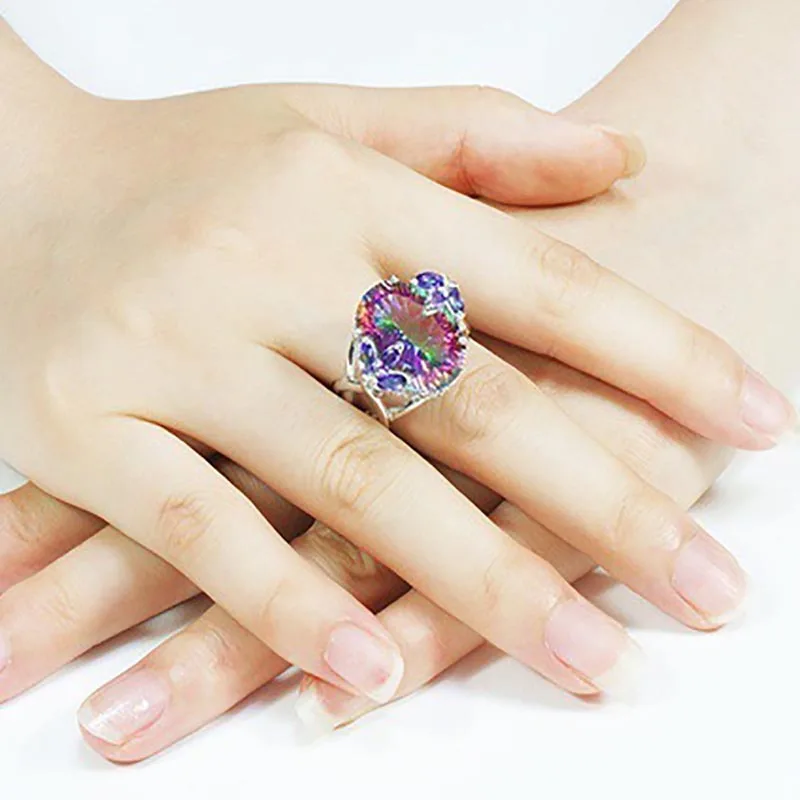 Bague Ringen кольцо из чистого 925 пробы серебра, высокое качество, радужные кольца с мистическим топазом, кольца для свадебной вечеринки, подарок для женщин