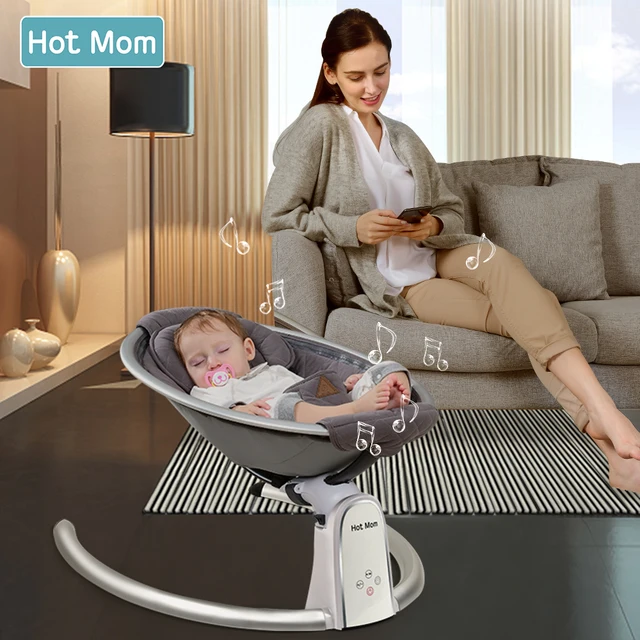 Hot Mom NUEVA sillas mecedoras bebé,Hamaca eléctrica con Bluetooth,ajuste  del ángulo del asiento columpio bebe,Gris : : Bebé