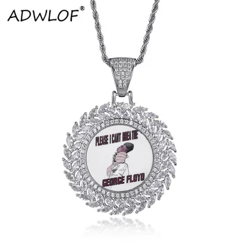 

Custom Made Photo Round Wheat Medallions Pendant Necklace Iced Out Cubic Zircon Gold Silve color Men Hip hop Jewelry