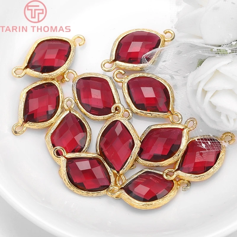 Set of 4 Elegant 24K Gold or Silver Brass Connect Charms with Colorful Glass Beads