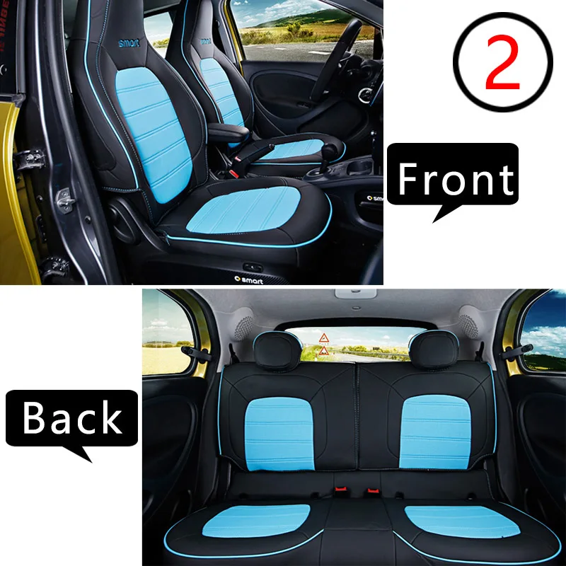 Защита сиденья автомобиля чехол для Mercedes Smart 453 forfour кожа полный обёрточная Подушка украшение интерьера автомобиля Стайлинг Аксессуары - Название цвета: Black blue-2