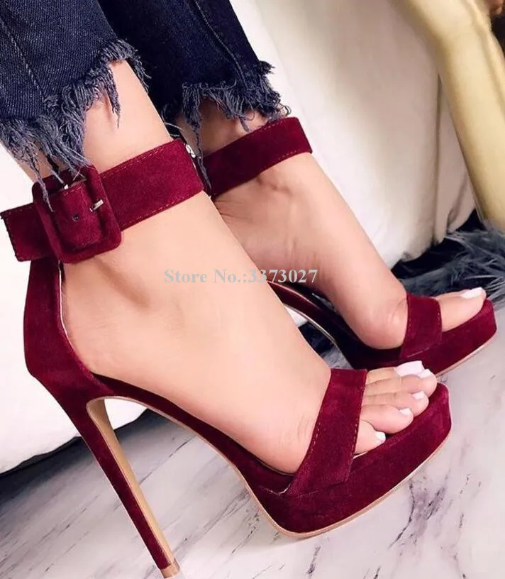 Lady Wine Red Buckle Strap Platform Sandals Women New Concise Style  Stiletto Heel Sandals Shoes Fashion Party High Heels Shoes|High Heels| -  AliExpress
