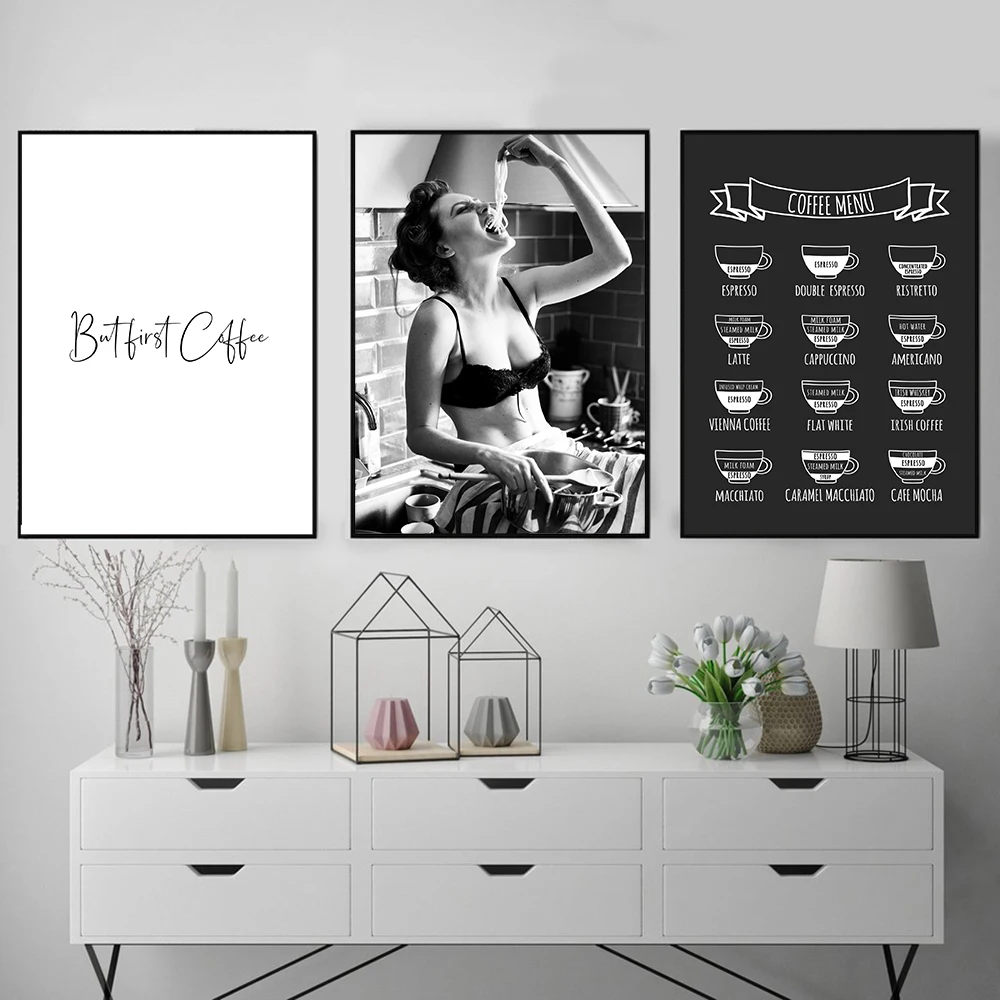 Spaghetti Woman Poster and Print Pasta Moment But First Coffee Menu Wall Canvas Painting Foodie Photography Kitchen Decor | Дом и сад