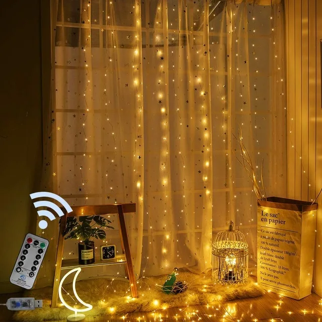 

String Lights Christmas 3m LED Decoration Home Bedroom Window Curtain Remote Control USB String Lights moon lamp Decoration Gift