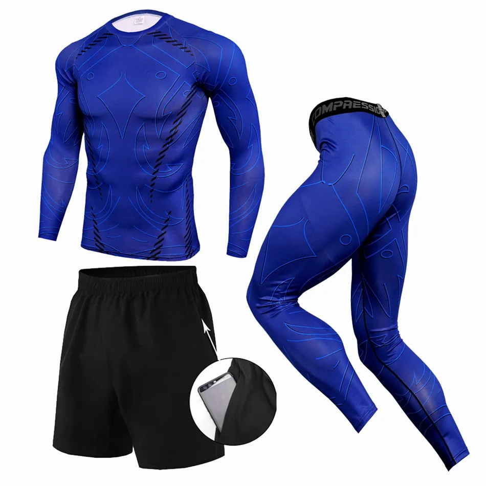 3D Камуфляж 3 шт./компл. мужской спортивный костюм компрессионный комплект для фитнеса спортивная одежда Бег Спортивная одежда упражнения тренировка колготки - Цвет: Photo Color
