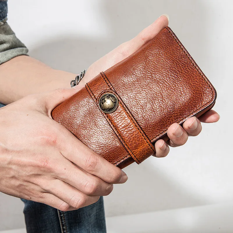 PNDME designer long vintage genuine leather hasp men's women's clutch wallet casual teens luxury cowhide brown card holder purse