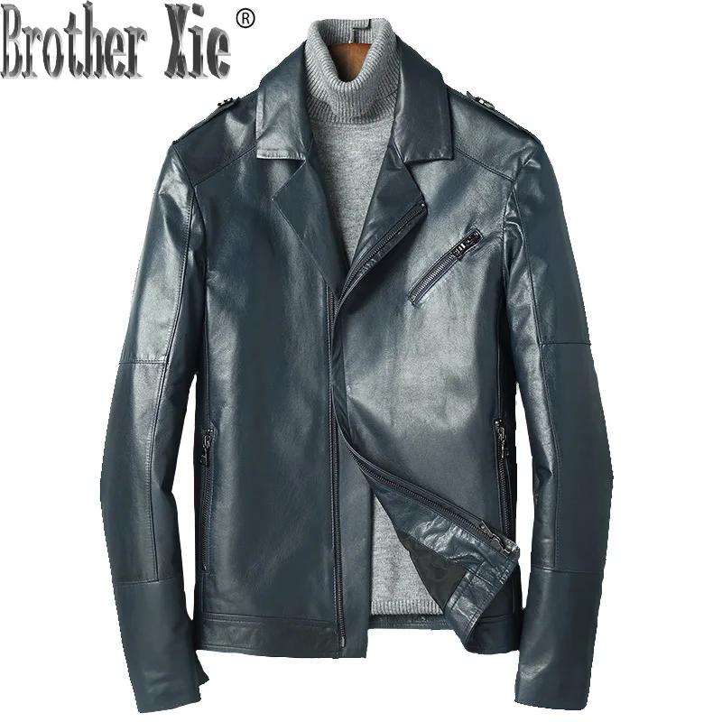

Men's Leather Jacket Real Goatskin Coat Genuine Leather Jacket Men Short Motorcycle Coats Veste Cuir Homme 18016 KJ2108