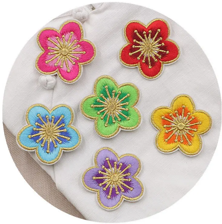 

New arrival 10 pcs Golden Thread flower Embroidered patches iron on fashion hat shoe bag Motif Applique embroidery accessory diy