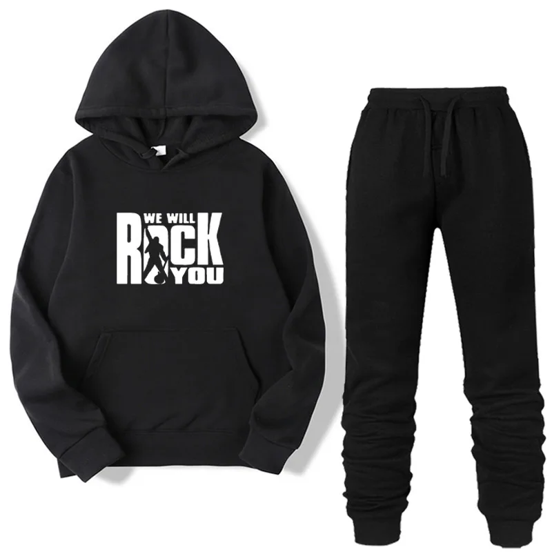 Комплект из двух предметов; модная толстовка с надписью We Will Rock You; спортивная одежда для мужчин и женщин; спортивный костюм с капюшоном; Осенняя брендовая одежда; комплекты из толстовки и штанов