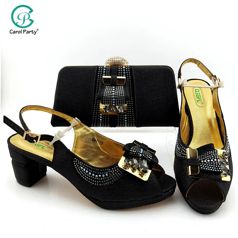 Woman Shoes Matching-Bag-Set Black-Color Italian-Design Wedding-Latest And for Sandals