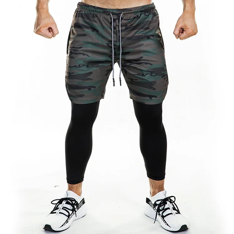 Новые поддельные 2 в 1 мужские брюки длиной до икры тренажерные залы фитнес-плотно эластичные брюки быстросохнущие леггинсы облегающие штаны для мужчин 3XL