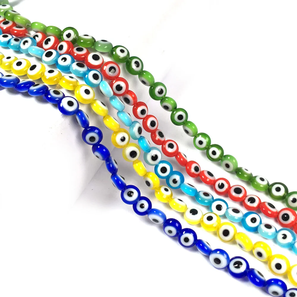 6 мм Разноцветные круглые плоские бусины сглаза лэмпворк глазурованные