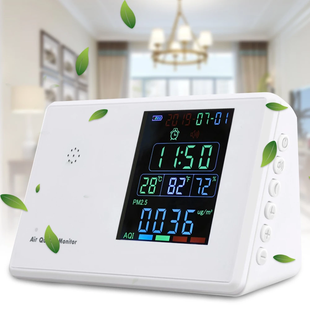

Standing For CO2 PM2.5 Rechargeable Alarm Accurate LCD Display Formaldehyde Particles USB Port Temperature Air Quality Monitor
