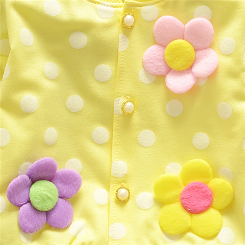 Тонкое пальто для маленьких девочек кардиган в горошек с цветочной аппликацией и длинными рукавами, теплые свитеры с пуговицами, верхняя одежда, От 6 месяцев до 3 лет, A20