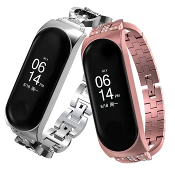 

2020 Women New Stylish Diamond Bracelet Wristband For Xiaomi Band 4 3 Gold Silver Metal Strap For mi band 4 strap xiaomi