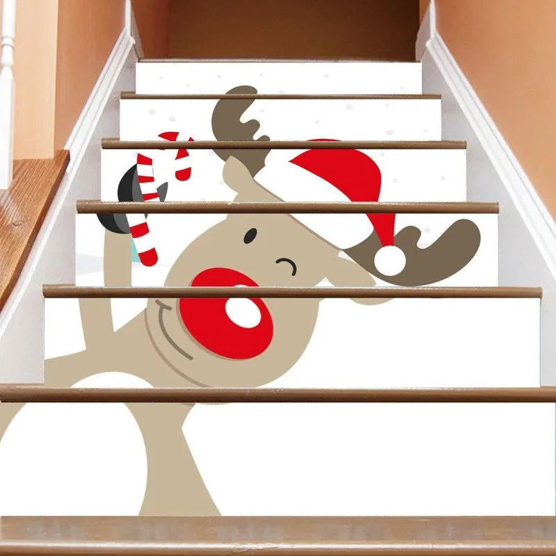 

6 Pieces/setSLT030 Cartoon Christmas Deer Christmas 3D Staircase Waterproof Fashion Creative Step Decoration Wall Paste Home