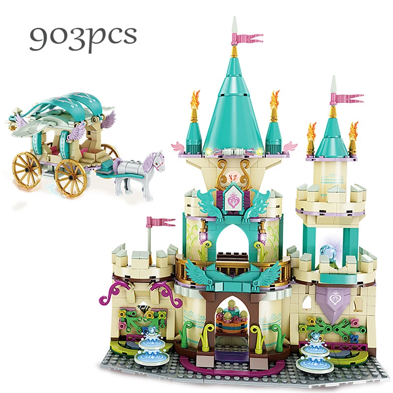 

Frozen Movie Friends Girls Ice Snow Magic Castle with Action Figure Carriage Building Blocks Princess Brick Children Gift Toys