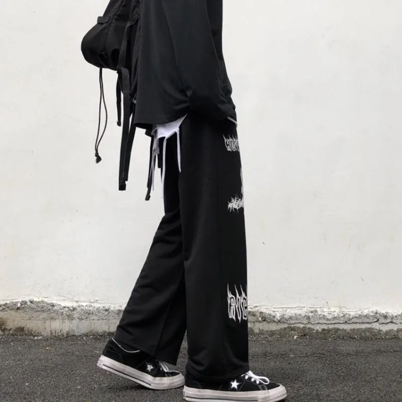 Wide Leg Sweatpants Gothic Pants Men Japanese Casual Sweatpants Graffiti Anime Punk Hippie Wide Leg Trouser Harajuku High Street Streetwear
