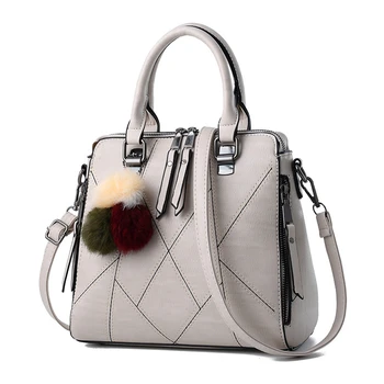 

Women's Leather Handbag PU Leather Square Solid Color Hair Ball Ladies Shoulder Bag Luxury Female Casual Tote for Business Trip