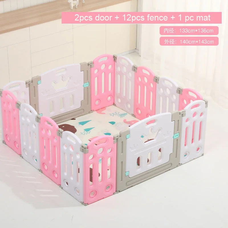 Pink Total 14pcs Супер Роскошный детский манеж с бесплатным ковриком, детский манеж для детей, детская игровая площадка для помещений, детский шариковый манеж для игры в бассейн - Цвет: Pink Total 14pcs