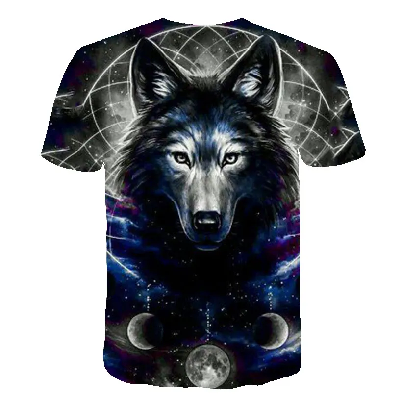 new men's 3D wolf head print men's t-shirt hip hop fashion casual cotton t-shirt tee black white S-6XL