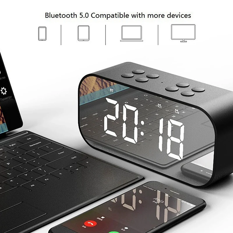 Светодиодный цифровой будильник беспроводной Bluetooth стерео динамик светодиодный дисплей музыкальная звуковая коробка с будильником зеркальные настольные часы