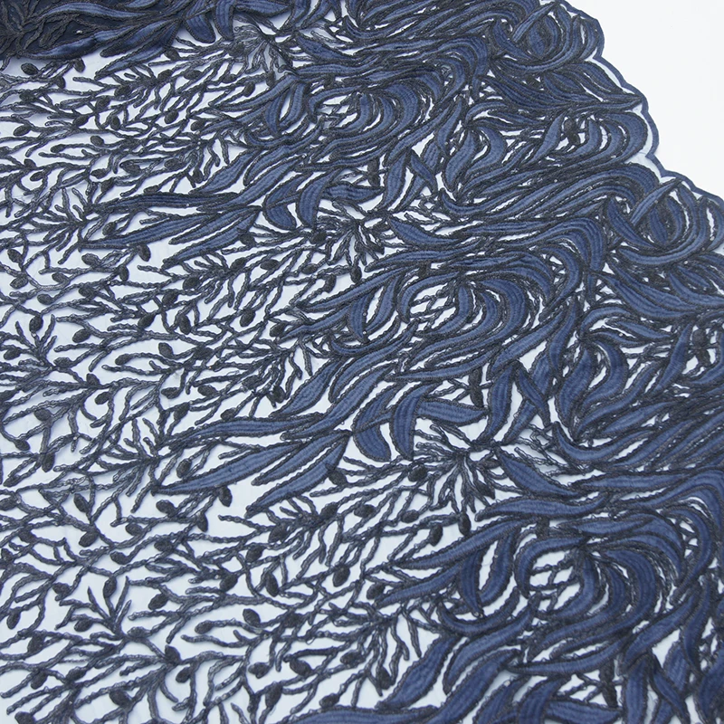 Темно-синяя ткань с вышивкой, черная сетка с пайетками, вышивка tissu, большая вышивка с позиционированием, высококачественный материал одежды